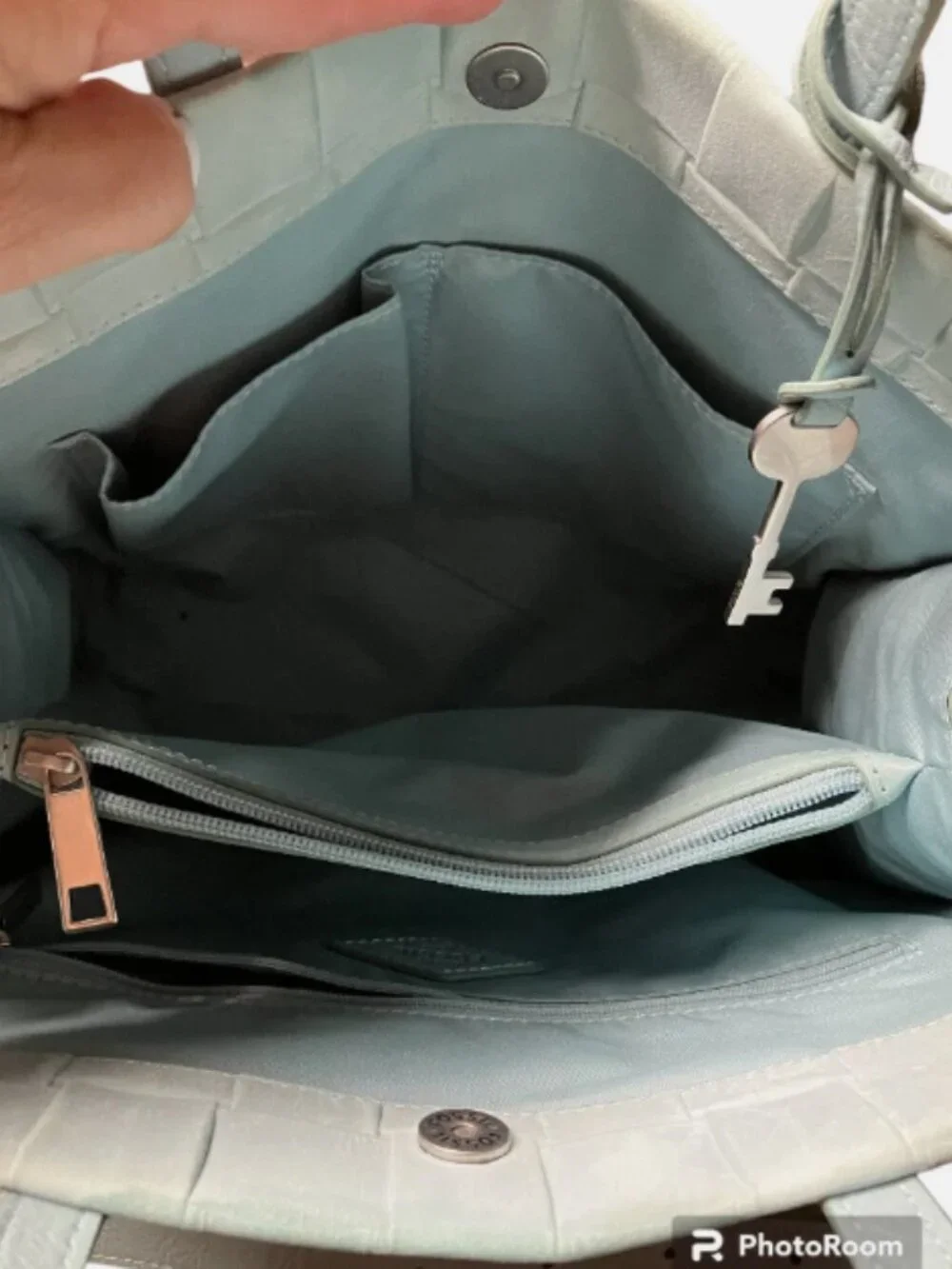 FOSSIL CARMEN TURQUOISE LEATHER SHOPPER SHOULDER BAG WITH EXTRA STRAP